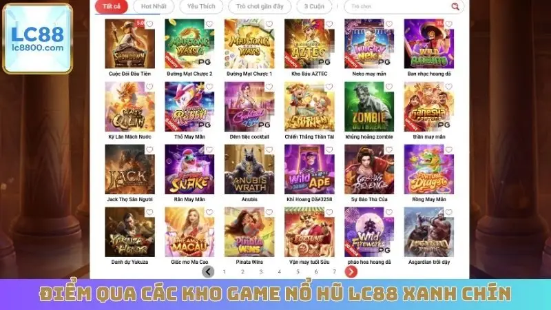 Điểm qua các kho game nổ hũ LC88 xanh chín